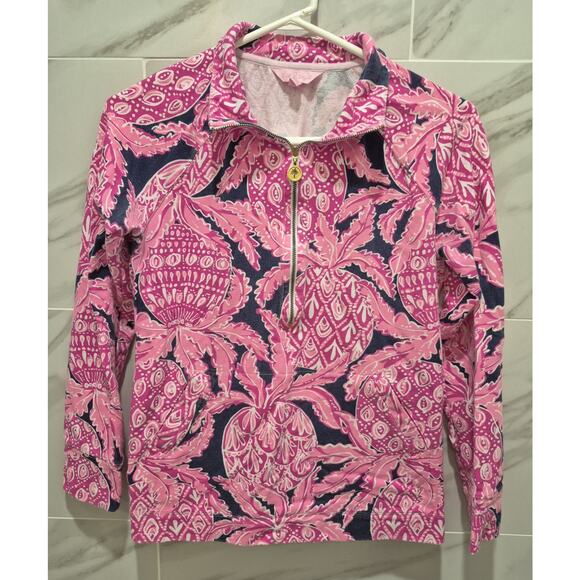 Lilly Pulitzer Pink Black Skipper Popover Track Jacket S Half-Zip 3/4 Sleeves - Picture 11 of 11